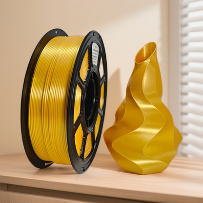 Silk PLA 3D Printer Filament 1KG Bright Gold – Glossy Metallic Finish, Smooth Printing, Low Warping, 1.75mm, Compatible with Most FDM Printers